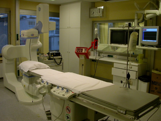 X-ray equipment used in cardiac catheterization lab.